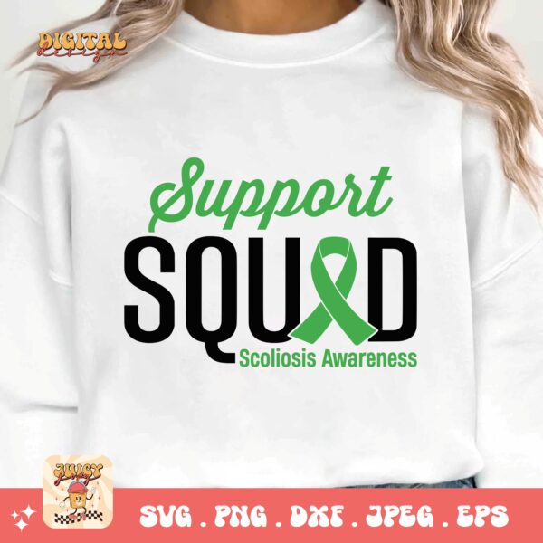 Scoliosis Awareness Svg Png, Support Squad Svg, Green Ribbon Svg, Scoliosis Support Svg Cricut File - Image 3