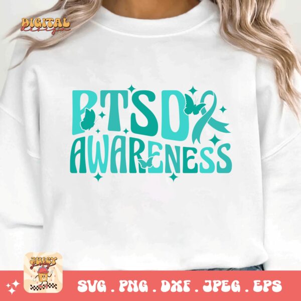 PTSD Awareness Svg Png, PTSD Awareness Svg, Teal Ribbon Post-traumatic Stress Disorder Svg Cricut File Sublimation Design - Image 3