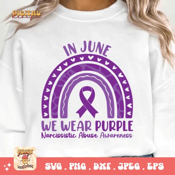 In June We Wear Purple Svg, Narcissistic Abuse Awareness Svg Png, Purple Ribbon Svg, Support Svg Cricut File Sublimation - Image 3