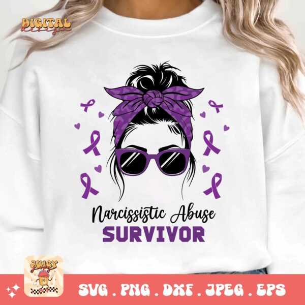 Narcissistic Abuse Survivor Messy Bun Svg, Narcissistic Abuse Awareness Svg Png, Purple Ribbon Svg, Support Svg Cricut File Sublimation - Image 3