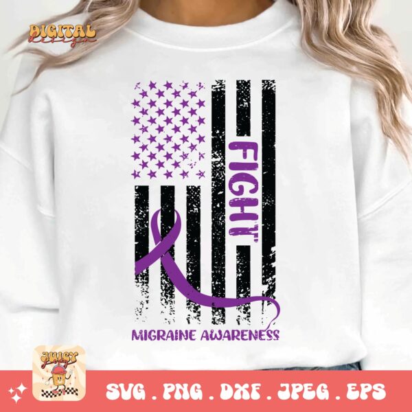 Migraine Flag Svg, Migraine Awareness Svg Png, Purple Ribbon, Chronic Headache Pain Support Svg Cricut Sublimation Design - Image 3