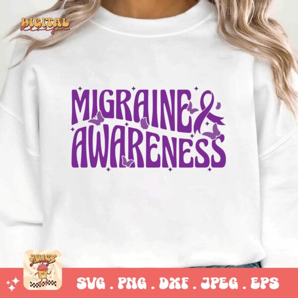Migraine Awareness Svg, Migraine Awareness Svg Png, Purple Ribbon, Chronic Headache Pain Support Svg Cricut Sublimation Design - Image 3