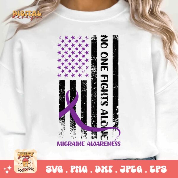 Migraine Flag Svg, Migraine Awareness Svg Png, Purple Ribbon, Chronic Headache Pain Support Svg Cricut Sublimation Design - Image 3