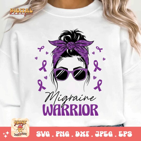 Migraine Warrior Messy Bun Svg, Migraine Awareness Svg Png, Purple Ribbon, Chronic Headache Pain Support Svg Cricut Sublimation Design - Image 3