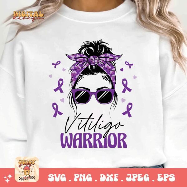 Vitiligo Warrior Messy Bun Svg, Vitiligo Awareness Svg Png, Purple Ribbon Vitiligo Support Svg Cricut Sublimation - Image 3