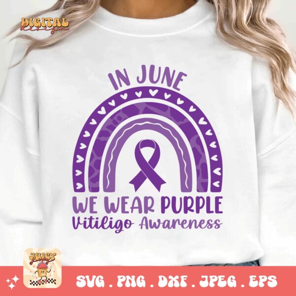 In June We Wear Purple Svg, Vitiligo Awareness Svg Png, Purple Ribbon Vitiligo Support Svg Cricut Sublimation - Image 3