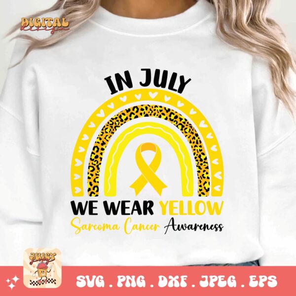 In July We Wear Yellow Svg, Sarcoma Cancer Awareness Svg Png, Yellow Ribbon Svg, Sarcoma Support Cricut Sublimation Design - Image 3