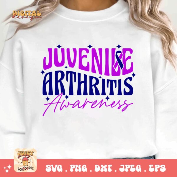 Juvenile Arthritis Awareness Svg, Juvenile Arthritis Awareness Svg Png, Blue Purple Ribbon Cricut Sublimation Design - Image 3