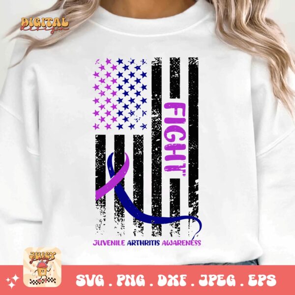 Juvenile Arthritis Flag Svg, Juvenile Arthritis Awareness Svg Png, Blue Purple Ribbon Cricut Sublimation Design - Image 3