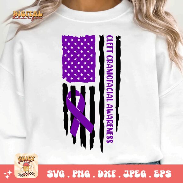 Cleft Craniofacial Awareness Svg Png, Cleft Craniofacial Flag Svg, Purple Ribbon Svg, Cleft Palate Support Cricut Sublimation - Image 3