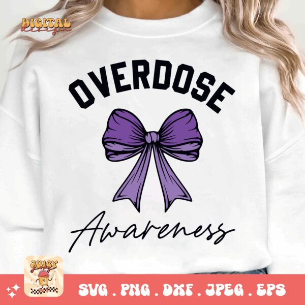 Overdose Awareness Svg Png, Overdose Awareness Coquette Bow Svg, Addiction Awareness Recovery Svg Cricut File Sublimation Design - Image 3