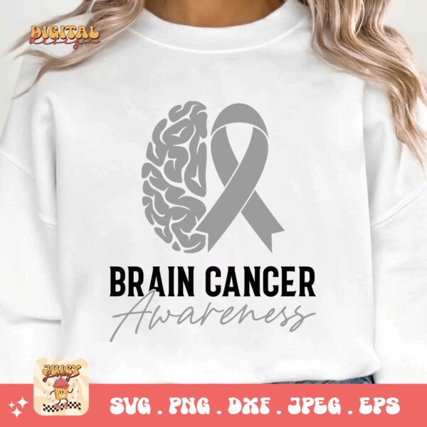 Brain Cancer Awareness Svg Png, Brain Tumor Awareness Svg Png, Grey Ribbon Brain Cancer Svg Cricut File Sublimation Design - Image 3