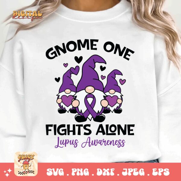 Lupus Awareness Svg Png, Gnome One Fights Alone Svg, Lupus Support Ribbon Svg Cricut File, Lupus Png Sublimation Design - Image 3