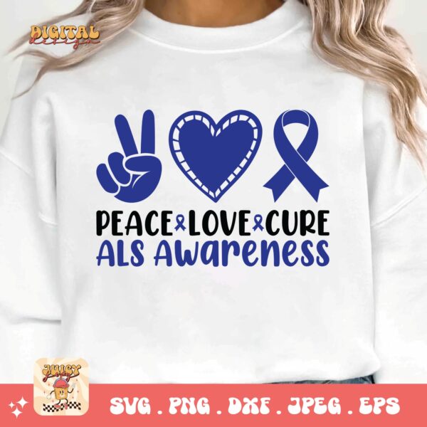 ALS Awareness Png Svg, Peace Love Cure Png , Als Support Svg Cricut File Sublimation Design - Image 3