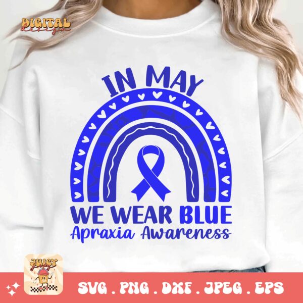 In May We Wear blue Svg, Apraxia Awareness Svg Png, Blue Ribbon Svg, Apraxia Support Svg Cricut File Sublimation Design - Image 3