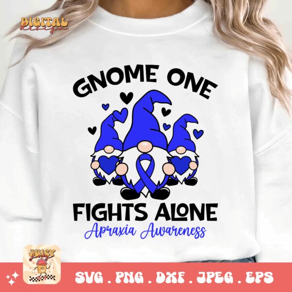 Gnome One Fights Alone Svg, Apraxia Awareness Svg Png, Blue Ribbon Svg, Apraxia Support Svg Cricut File Sublimation Design - Image 3