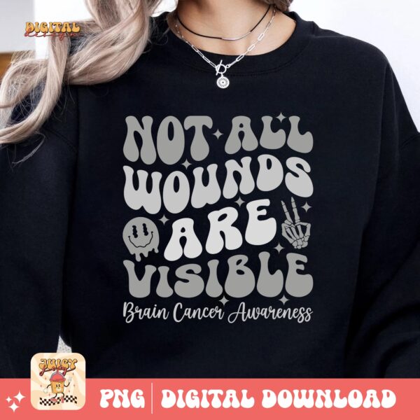 Retro Brain Cancer Awareness Svg Png, Brain Tumor Awareness Svg Png, Grey Ribbon Brain Cancer Svg Cricut File Sublimation Design - Image 2