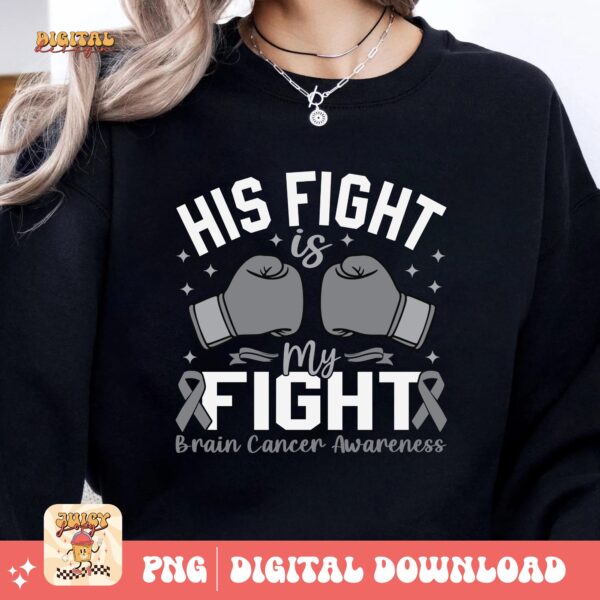 His Fight Is My Fight Svg Png, Brain Tumor Awareness Svg Png, Grey Ribbon Brain Cancer Svg Cricut File Sublimation Design - Image 2