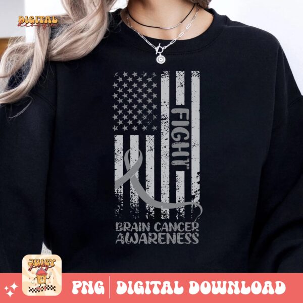 Brain Cancer Flag Svg Png, Brain Tumor Awareness Svg Png, Grey Ribbon Brain Cancer Svg Cricut File Sublimation Design - Image 2