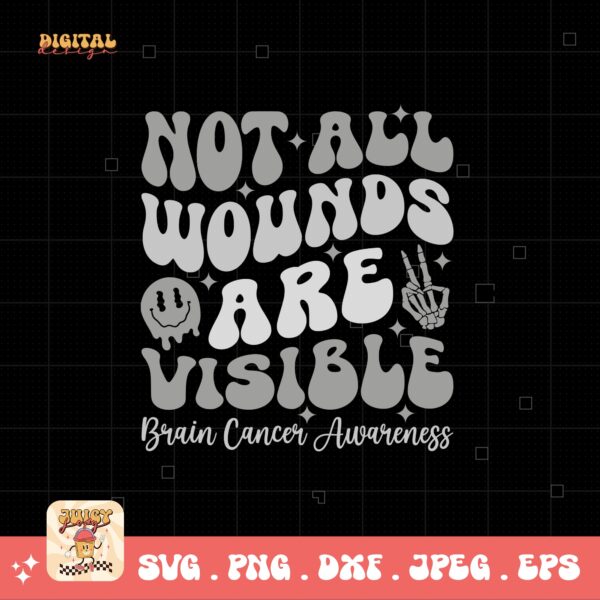 Retro Brain Cancer Awareness Svg Png, Brain Tumor Awareness Svg Png, Grey Ribbon Brain Cancer Svg Cricut File Sublimation Design
