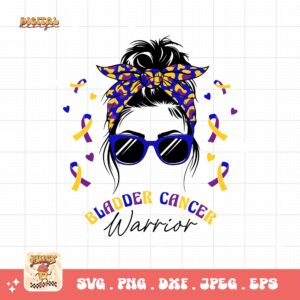 Bladder Cancer Warrior Messy Bun Svg, Bladder Cancer Awareness Svg Png, Bladder Cancer Ribbon Support Svg Cricut File Sublimation Design