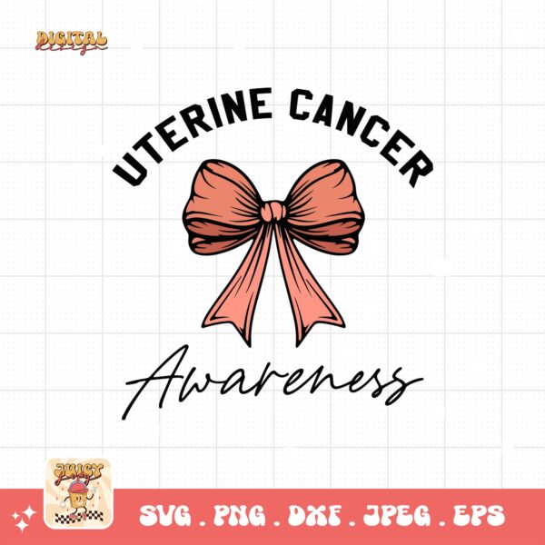 Uterine Cancer Awareness Svg Png, Uterine Cancer Coquette Bow Svg, Peach Ribbon Svg, Endometrial Cancer Svg Cricut Cut File Sublimation