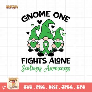 Scoliosis Awareness Svg Png, Gnome One Fights Alone Svg, Green Ribbon Svg, Scoliosis Support Svg Cricut File