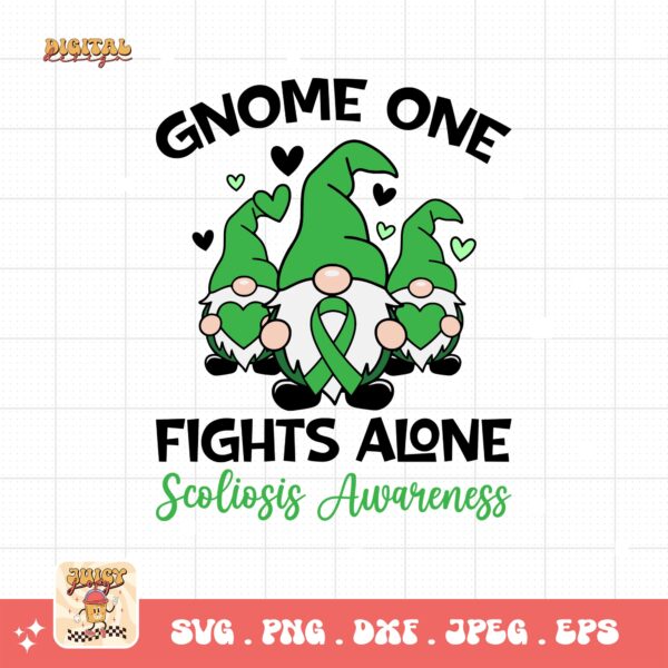 Scoliosis Awareness Svg Png, Gnome One Fights Alone Svg, Green Ribbon Svg, Scoliosis Support Svg Cricut File