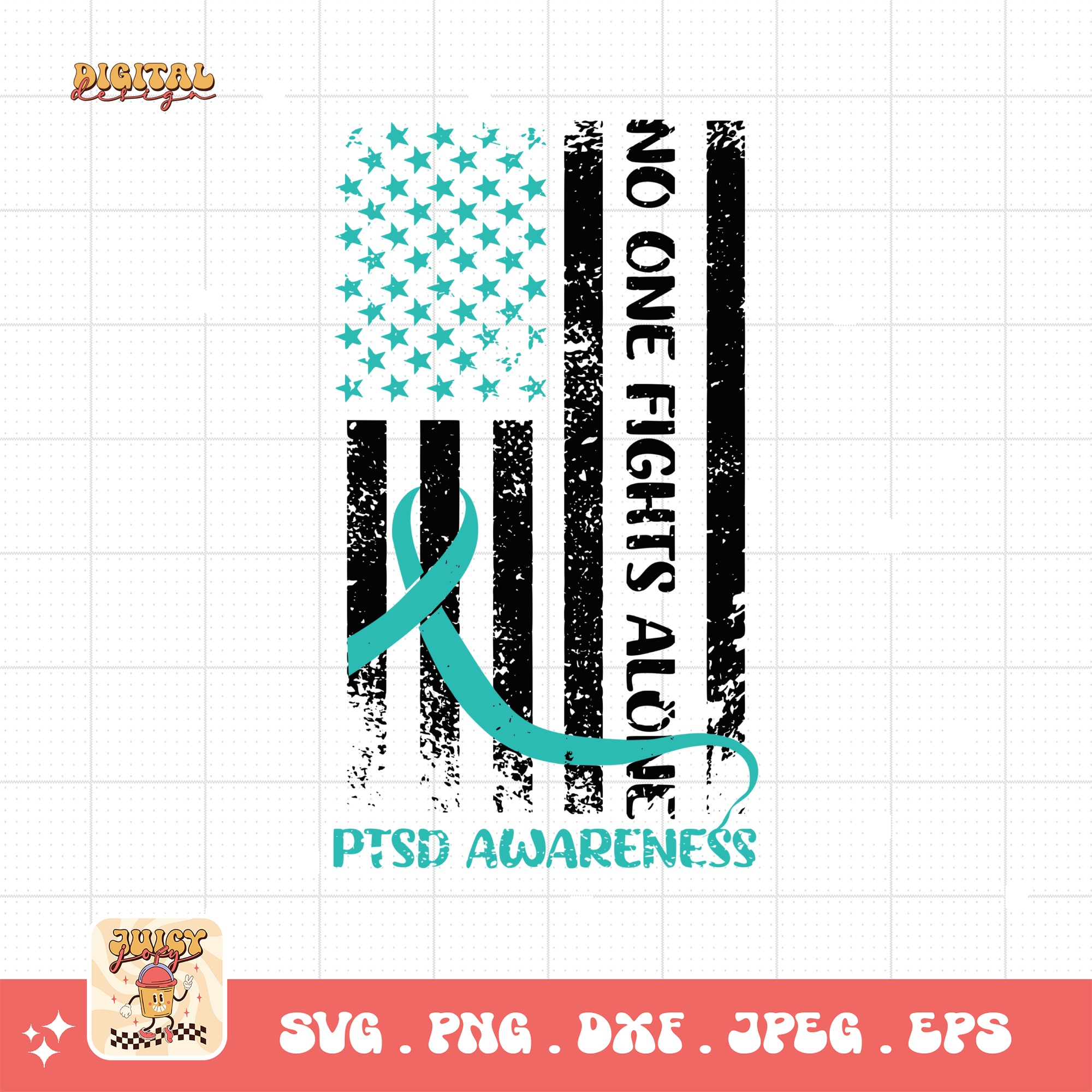PTSD Awareness Svg Png, PTSD Awareness Flag Svg, Teal Ribbon Post-traumatic Stress Disorder Svg Cricut File Sublimation Design