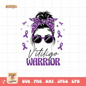 Vitiligo Warrior Messy Bun Svg, Vitiligo Awareness Svg Png, Purple Ribbon Vitiligo Support Svg Cricut Sublimation