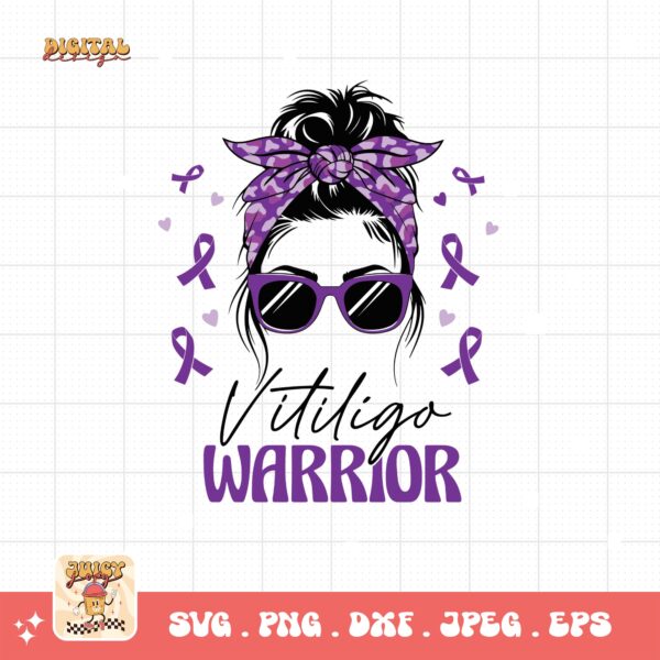 Vitiligo Warrior Messy Bun Svg, Vitiligo Awareness Svg Png, Purple Ribbon Vitiligo Support Svg Cricut Sublimation