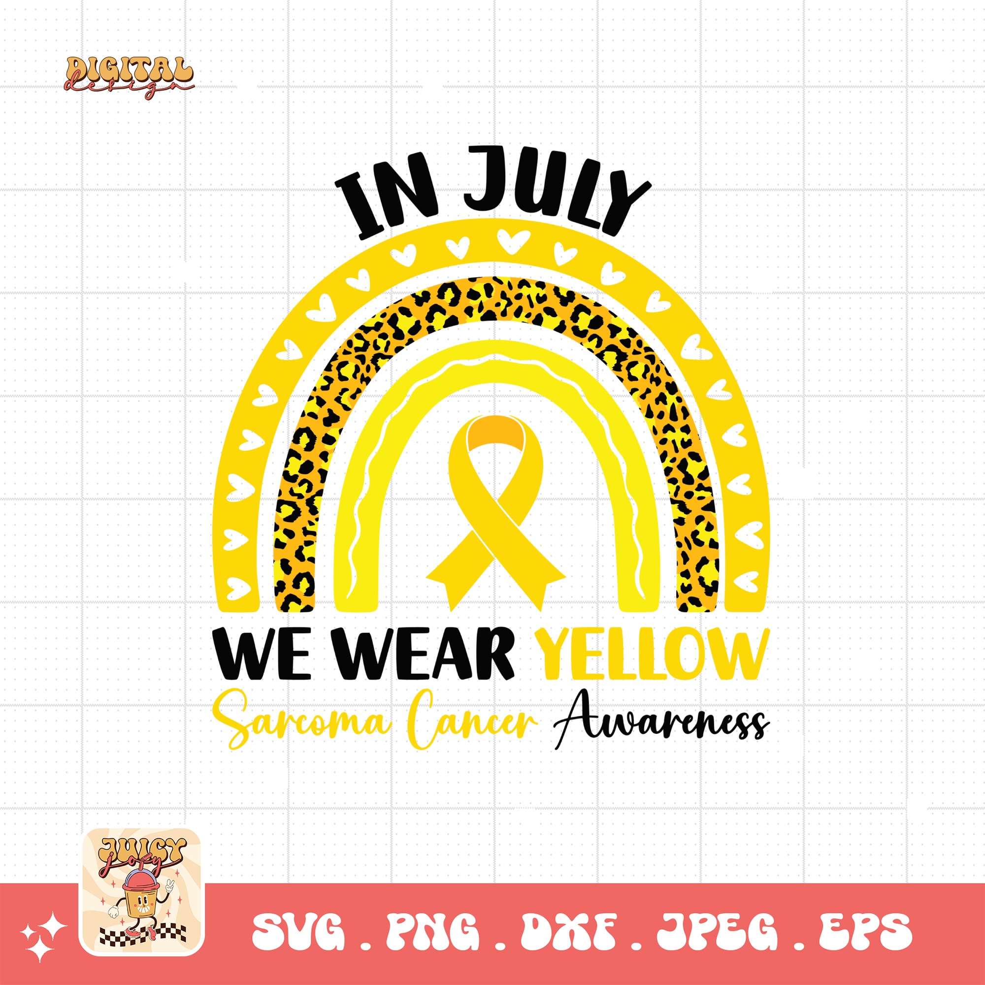 In July We Wear Yellow Svg, Sarcoma Cancer Awareness Svg Png, Yellow Ribbon Svg, Sarcoma Support Cricut Sublimation Design