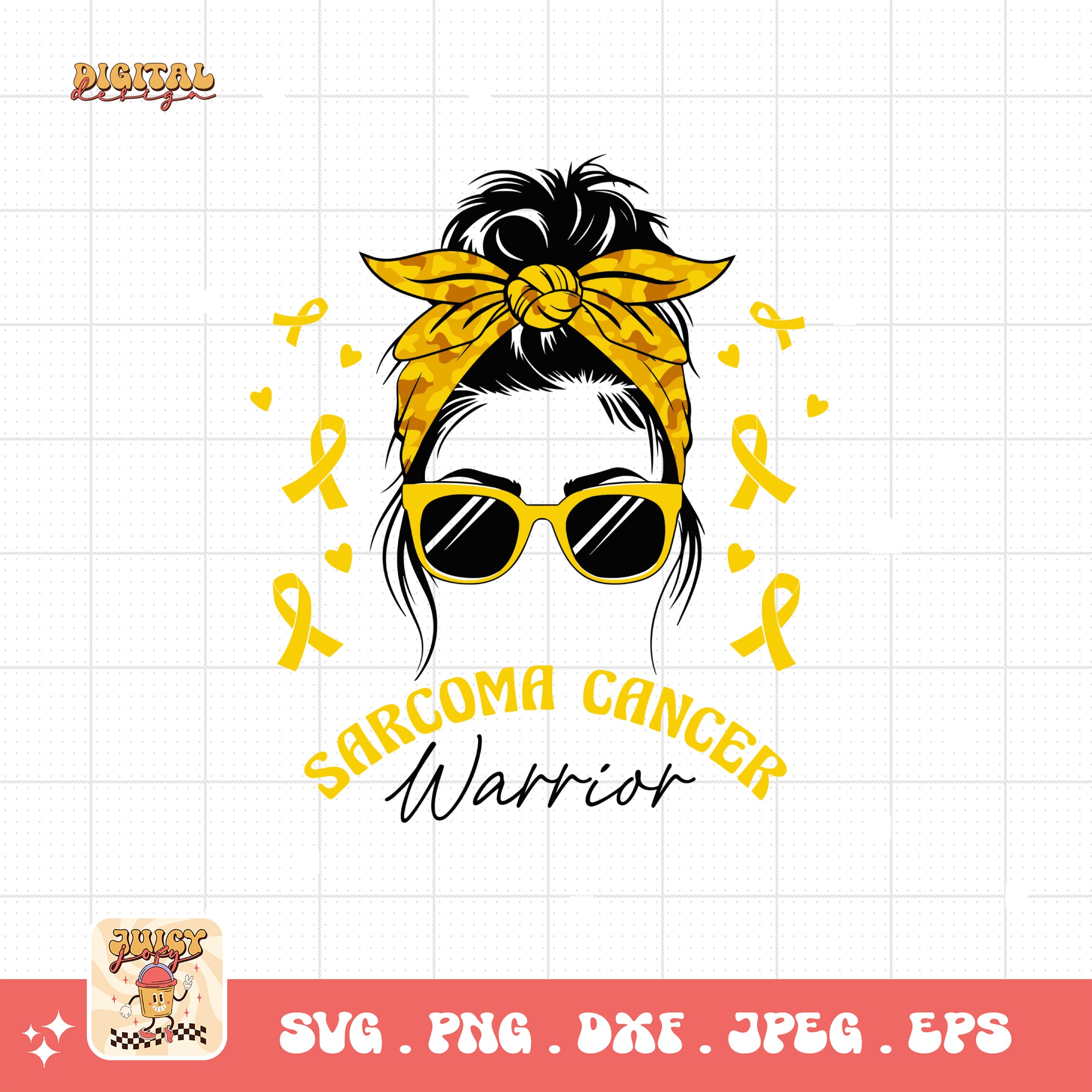 Sarcoma Cancer Warrior Messy Bun Svg, Sarcoma Cancer Awareness Svg Png, Yellow Ribbon Svg, Sarcoma Support Cricut Sublimation Design