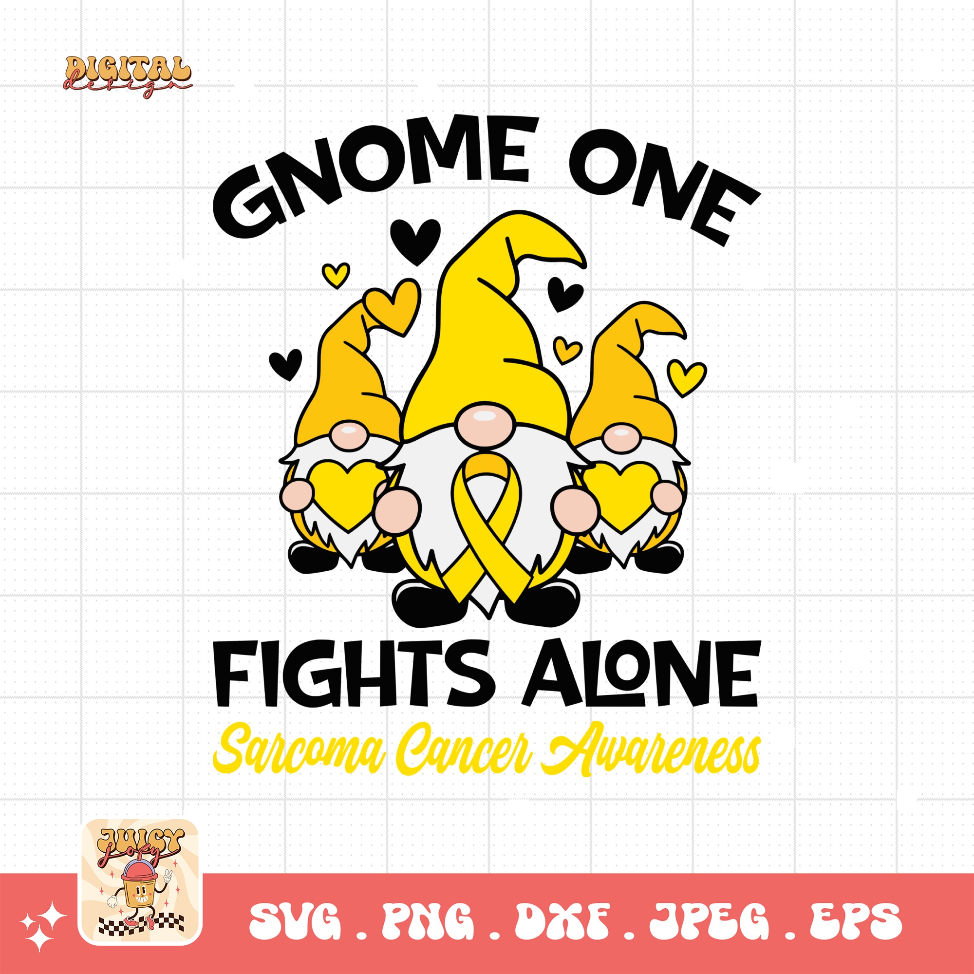 Gnome One Fights Alone Svg, Sarcoma Cancer Awareness Svg Png, Yellow Ribbon Svg, Sarcoma Support Cricut Sublimation Design