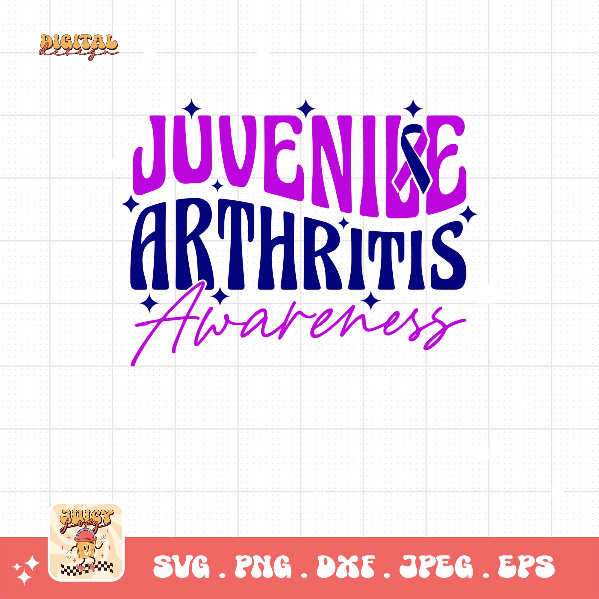 Juvenile Arthritis Awareness Svg, Juvenile Arthritis Awareness Svg Png, Blue Purple Ribbon Cricut Sublimation Design