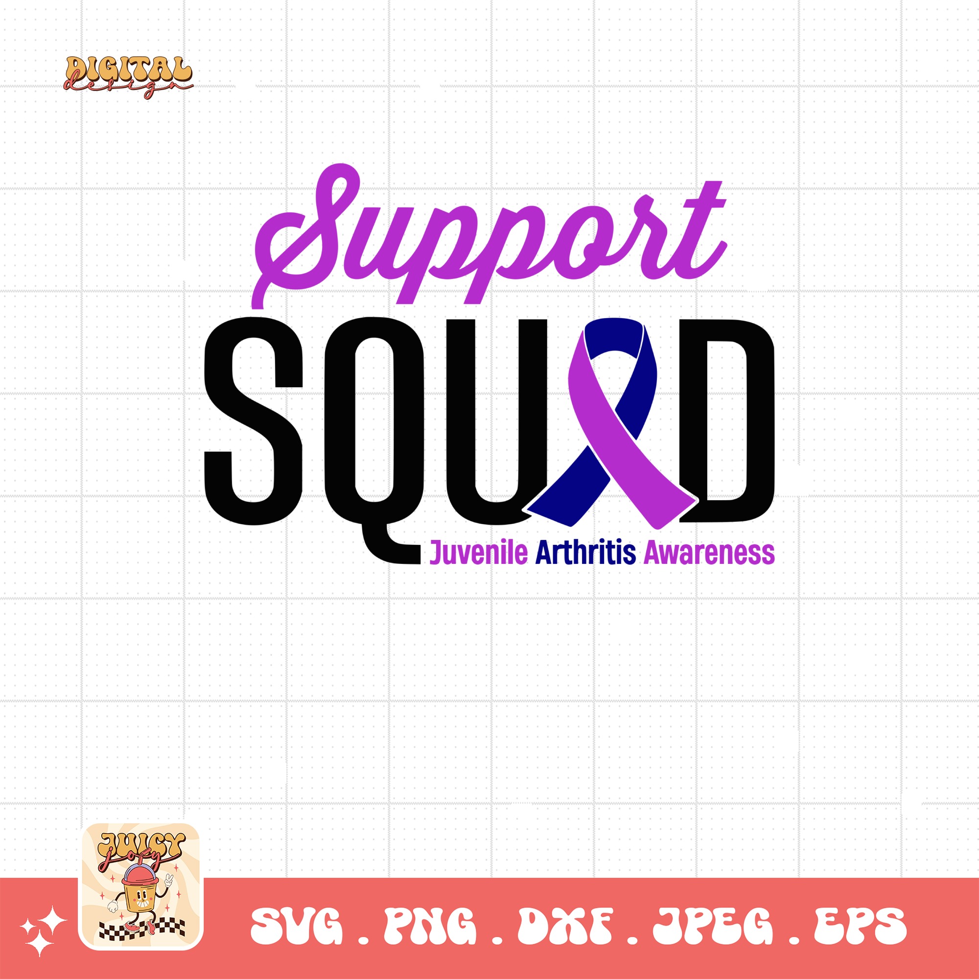 Support Squad Svg, Juvenile Arthritis Awareness Svg Png, Blue Purple Ribbon Cricut Sublimation Design