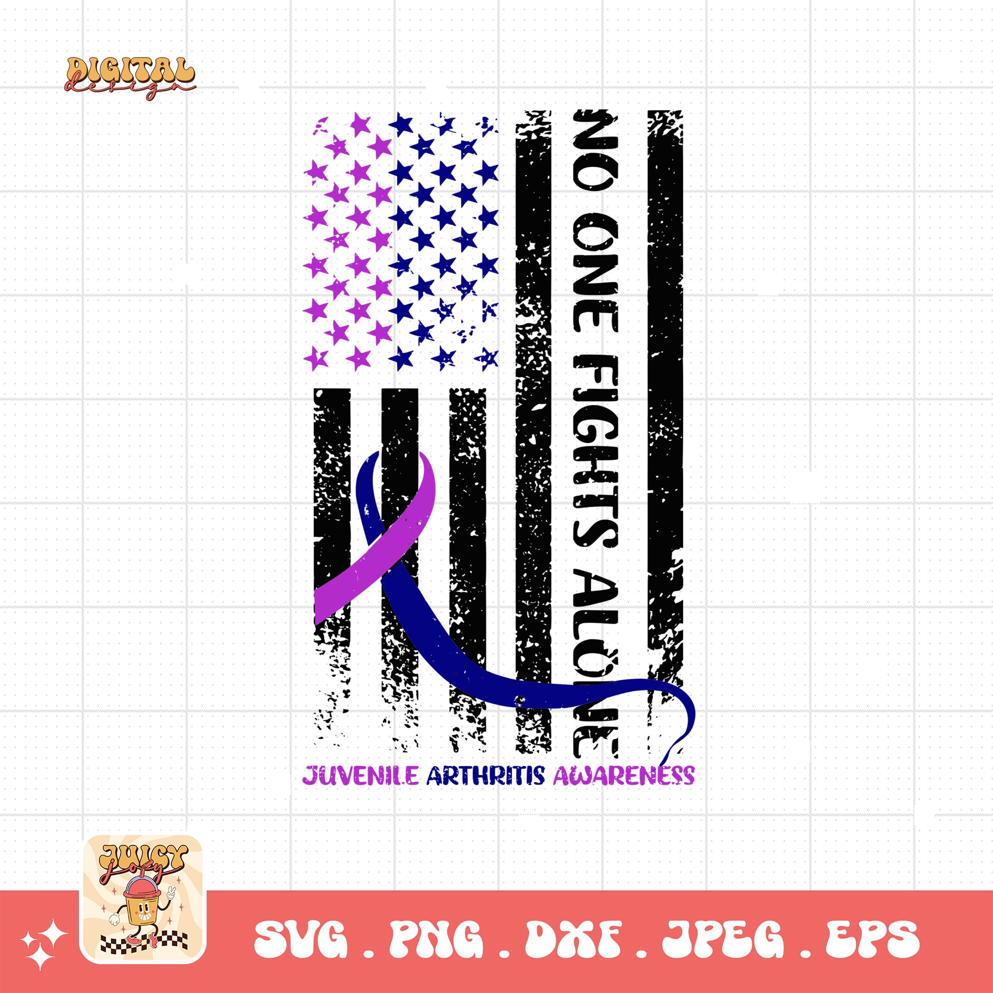 Juvenile Arthritis Flag Svg, Juvenile Arthritis Awareness Svg Png, Blue Purple Ribbon Cricut Sublimation Design
