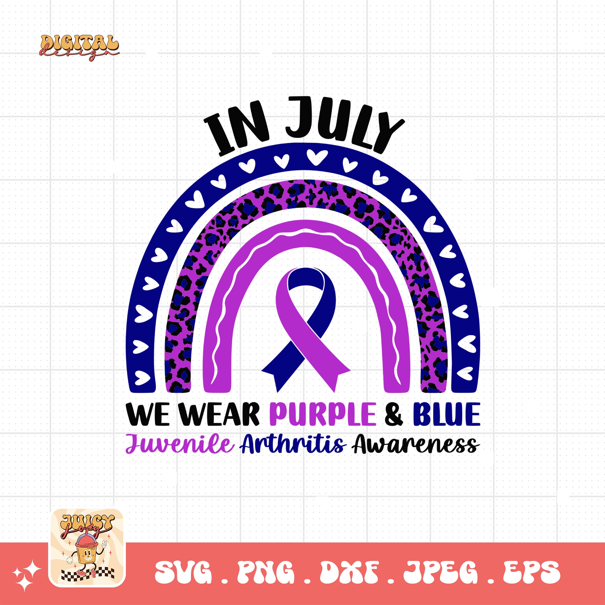 In July We Wear Purple & Blue Svg, Juvenile Arthritis Awareness Svg Png, Blue Purple Ribbon Cricut Sublimation Design