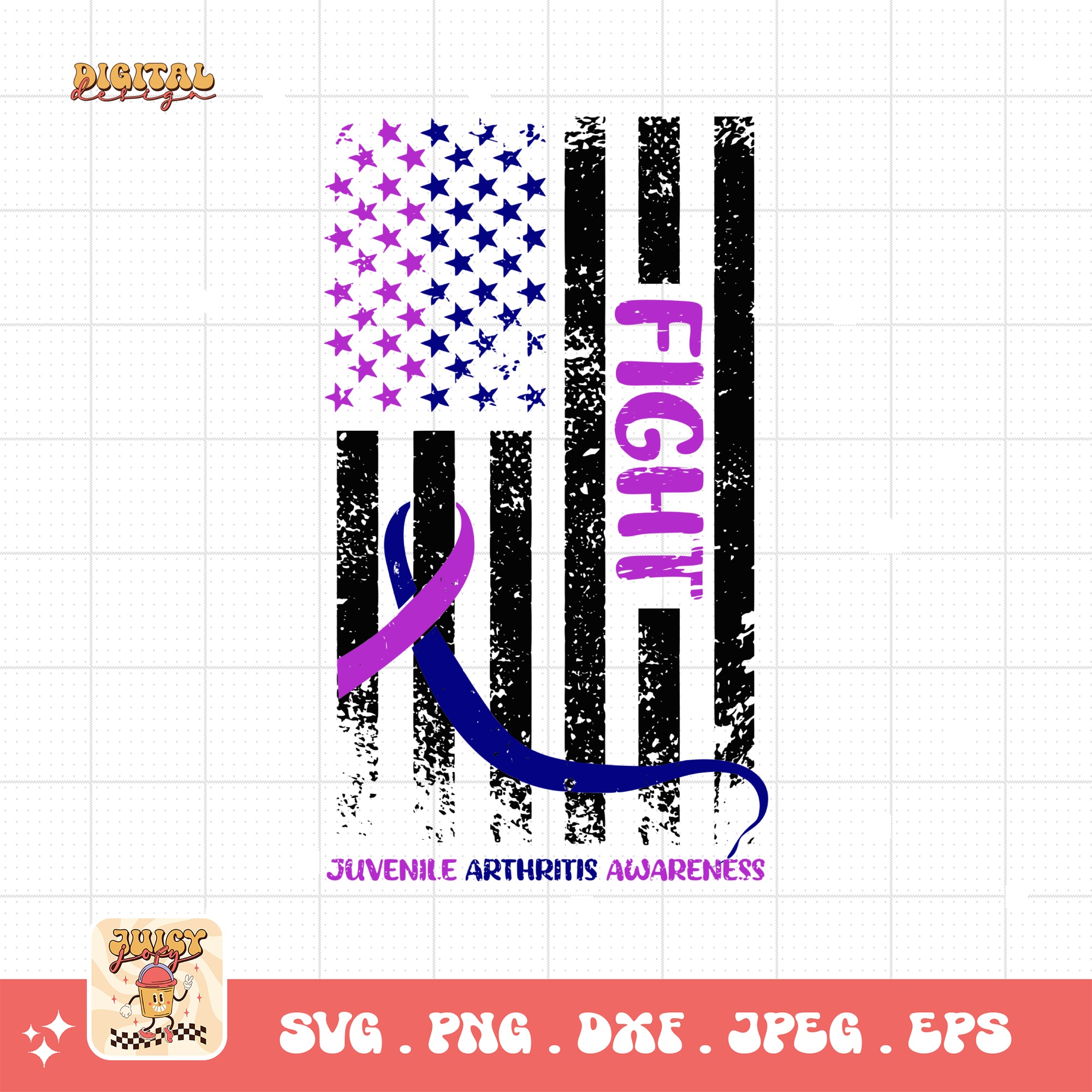 Juvenile Arthritis Flag Svg, Juvenile Arthritis Awareness Svg Png, Blue Purple Ribbon Cricut Sublimation Design