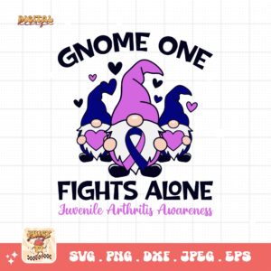 Gnome One Fights Alone Svg, Juvenile Arthritis Awareness Svg Png, Blue Purple Ribbon Cricut Sublimation Design