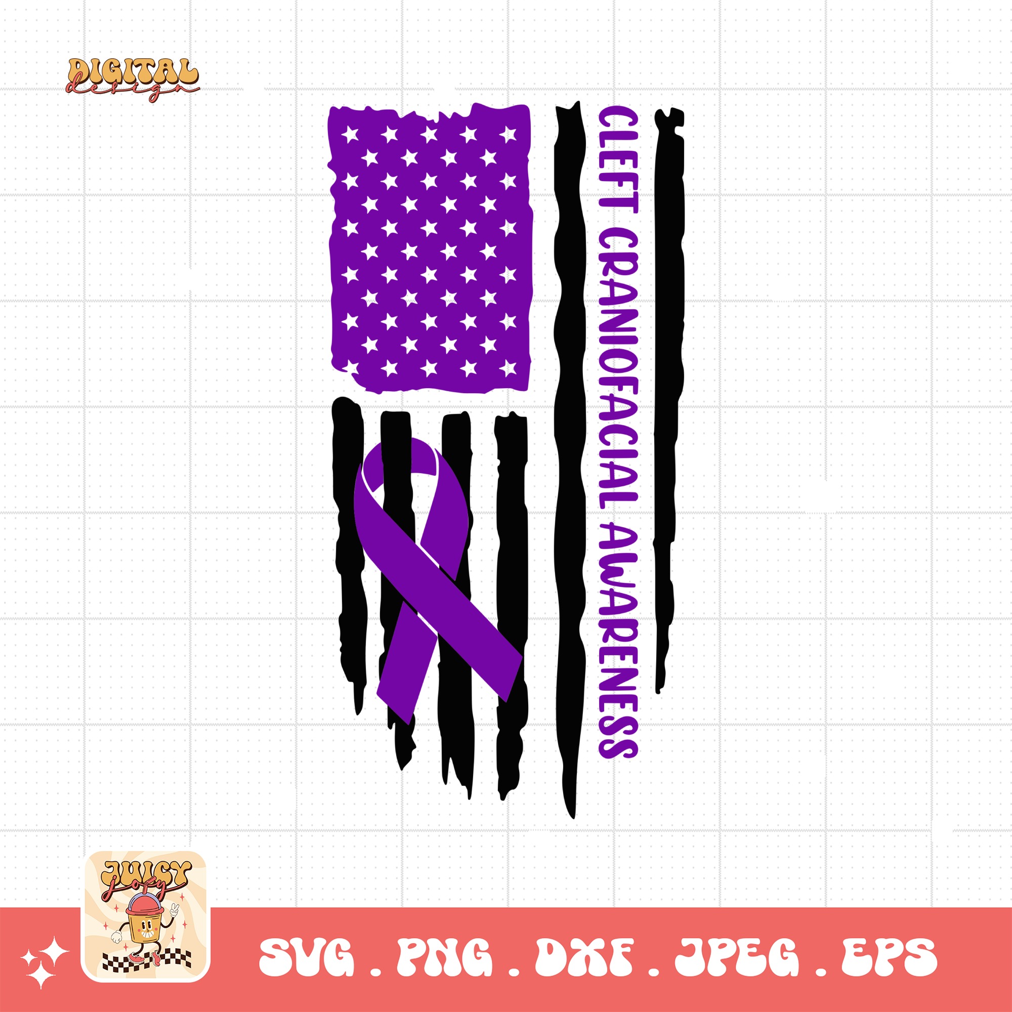 Cleft Craniofacial Awareness Svg Png, Cleft Craniofacial Flag Svg, Purple Ribbon Svg, Cleft Palate Support Cricut Sublimation