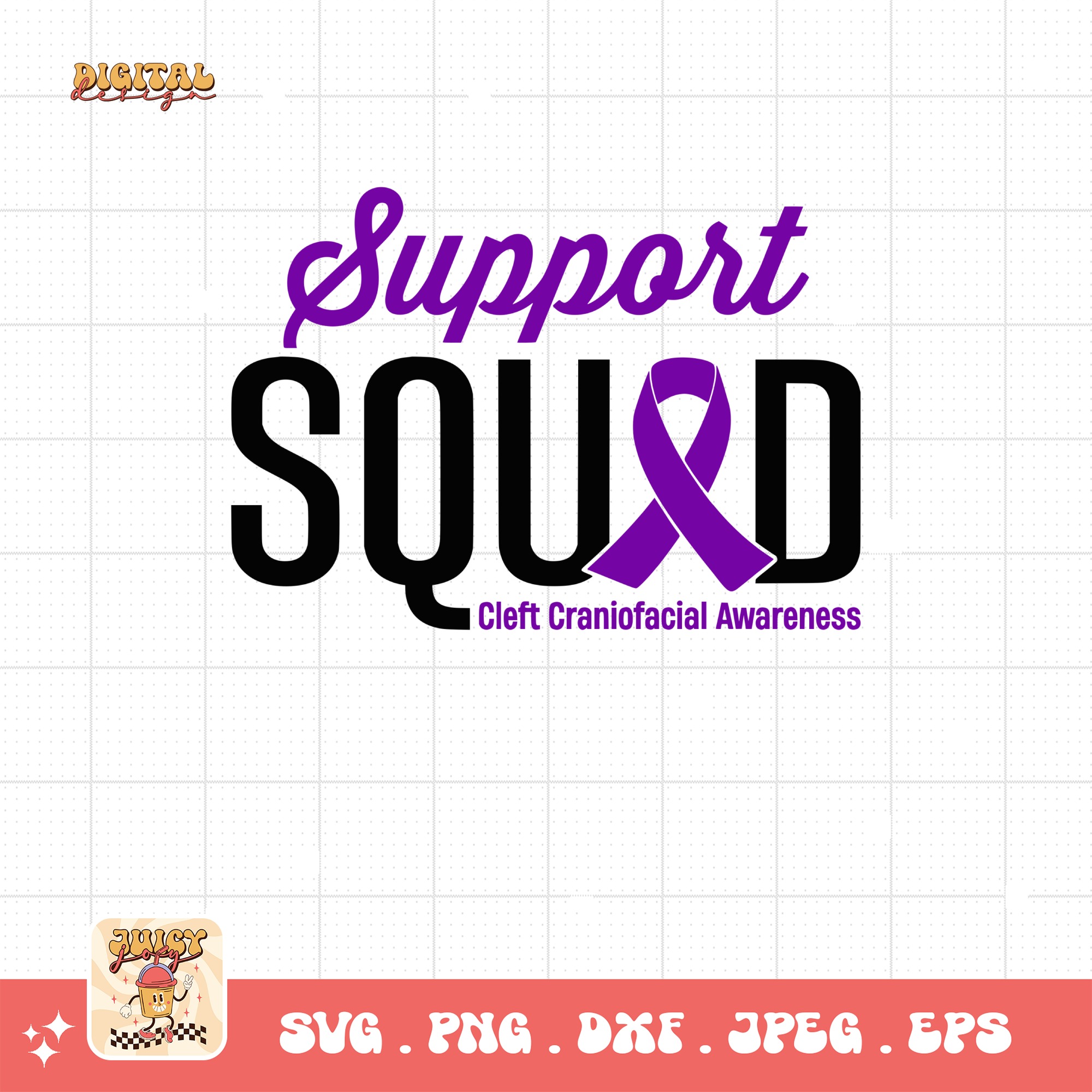 Cleft Craniofacial Awareness Svg Png, Support Squad Svg, Purple Ribbon Svg, Cleft Palate Support Cricut Sublimation