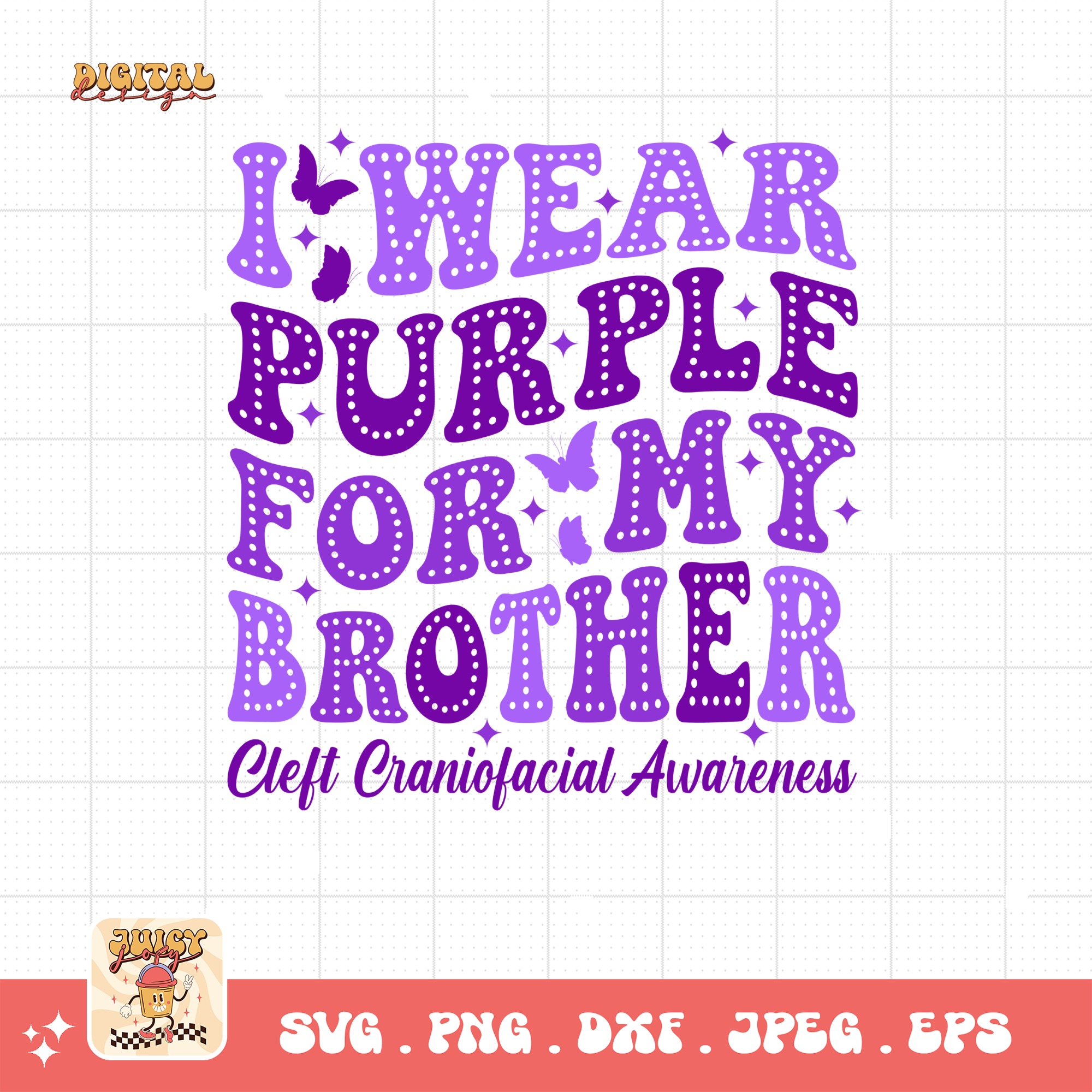Cleft Craniofacial Awareness Svg Png, I Wear Purple for My Brother Svg, Purple Ribbon Svg, Cleft Palate Support Cricut Sublimation