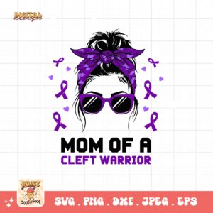 Cleft Craniofacial Awareness Svg Png, Mom of a Cleft Warrior Messy bun Svg, Purple Ribbon Svg, Cleft Palate Support Cricut Sublimation