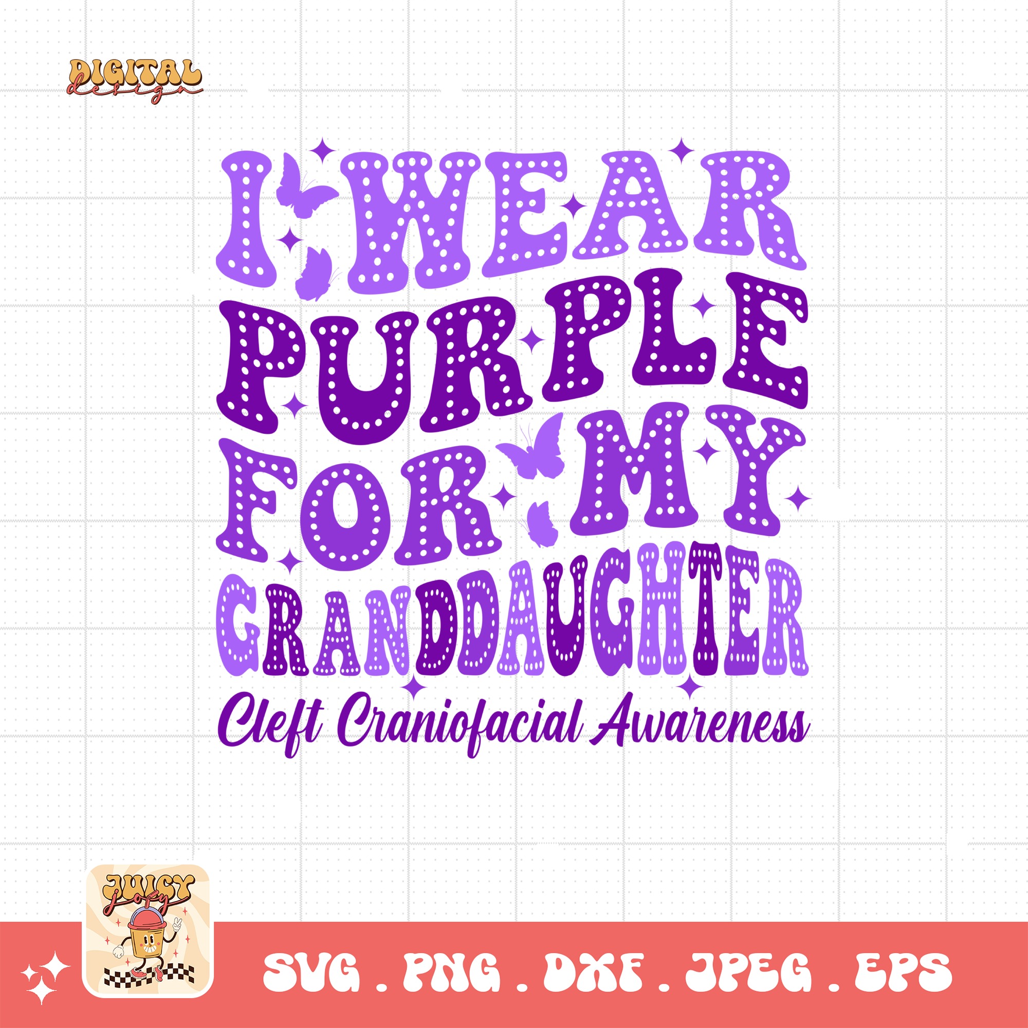 Cleft Craniofacial Awareness Svg Png, I Wear Purple for My Granddaughter Svg, Purple Ribbon Svg, Cleft Palate Support Cricut Sublimation