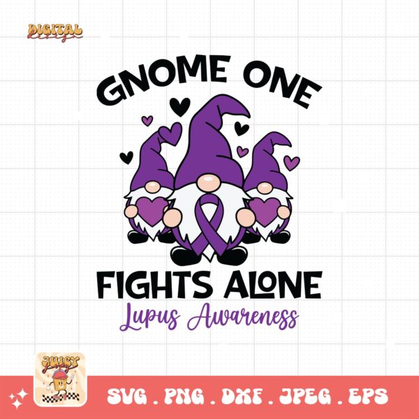 Lupus Awareness Svg Png, Gnome One Fights Alone Svg, Lupus Support Ribbon Svg Cricut File, Lupus Png Sublimation Design