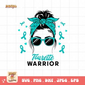 Tourette Warrior Messy Bun Svg, Tourette Syndrome Awareness Svg Png, Teal Ribbon Svg Cricut File Sublimation Design