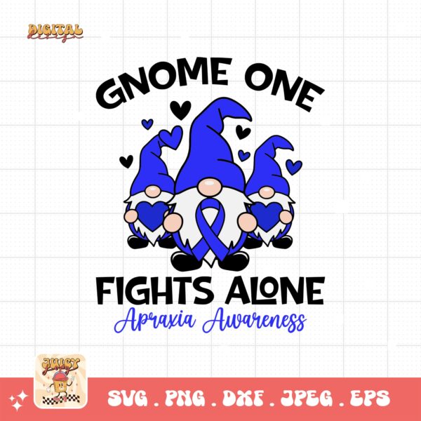 Gnome One Fights Alone Svg, Apraxia Awareness Svg Png, Blue Ribbon Svg, Apraxia Support Svg Cricut File Sublimation Design